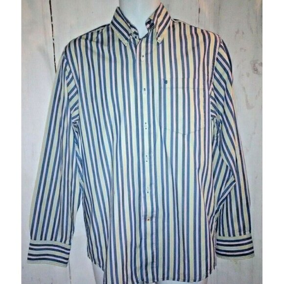 IZOD Mens Button Down Blue Striped Dress Shirt Size S/P Long Sleeve - Picture 1 of 11